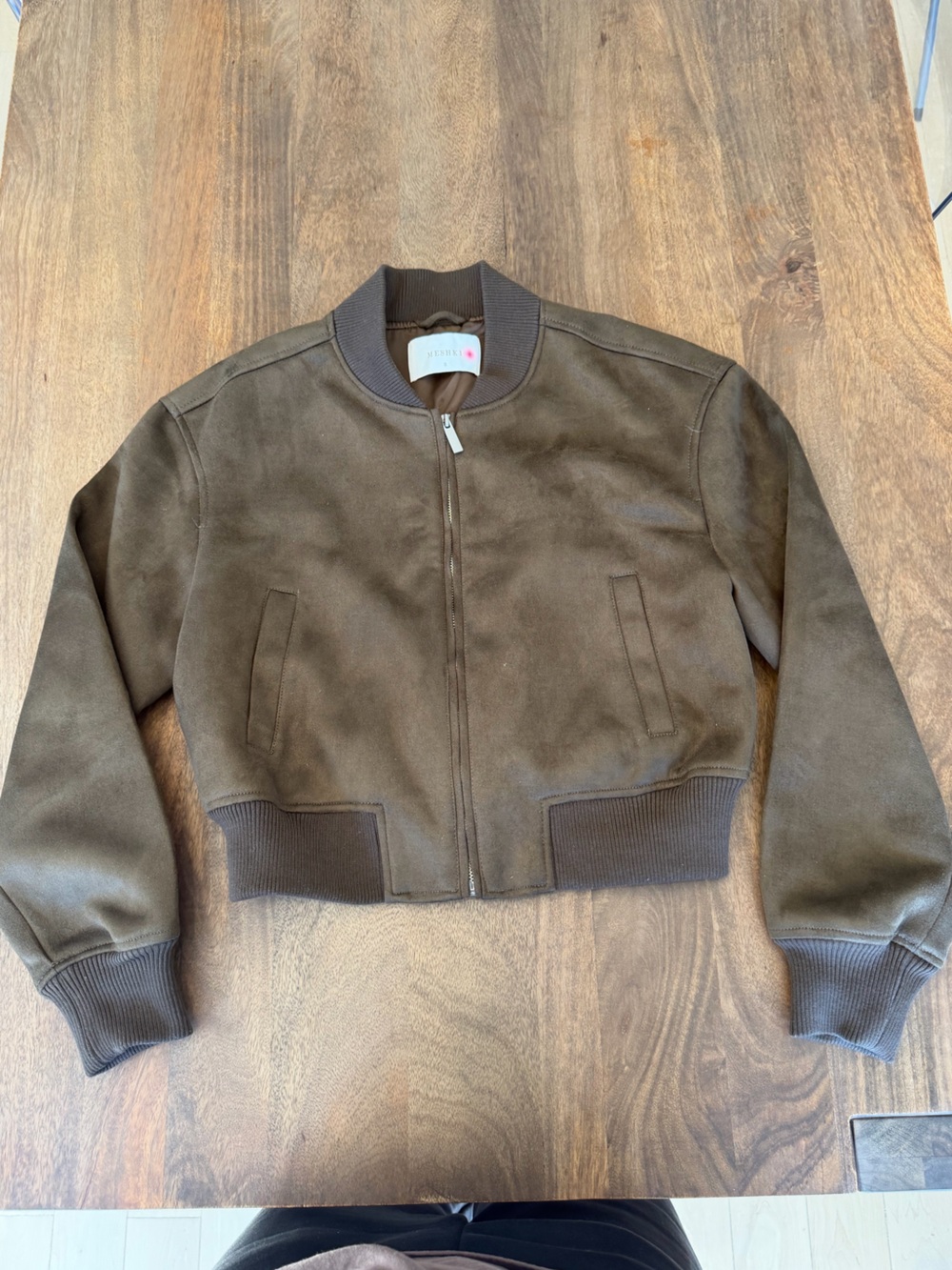 Meshki Brown Suede-Look Bomber Jacket